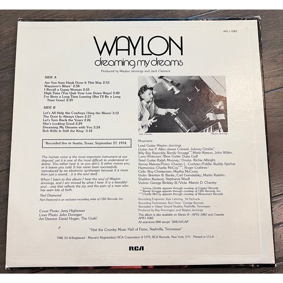 Waylon Jennings DREAMING MY DREAMS Original 1975 Outlaw Country Vinyl RCA - Picture 2 of 2
